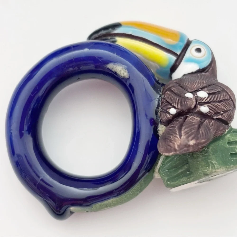 Parrot Toucan Pottery Napkin Rings Set of 4 Serviette Tableware Peru